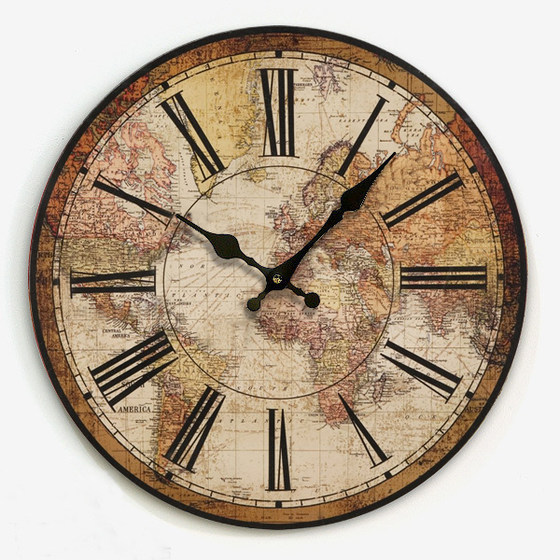 American Rural Pastoral Retro Wall Clock Living Room Fashion Creative Personality Clock World Map New Products On The Market