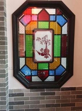 满洲花窗满洲琉璃玻璃海棠玻璃压花满洲窗西关玻璃屏风满洲窗定做