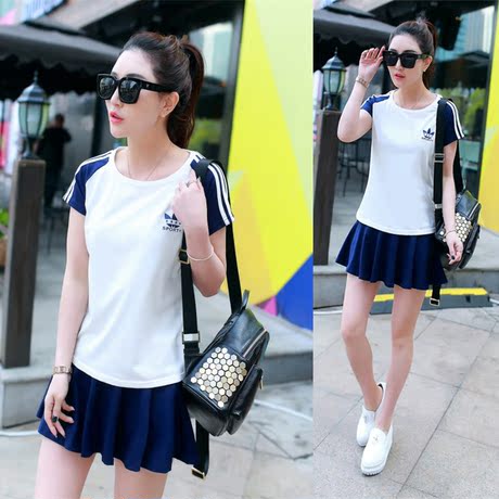 2016夏装新款女装网球服女 套装 裙裤两件套韩版短袖运动服套装女