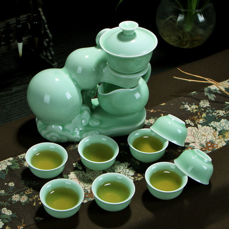陶瓷半全自动青瓷功夫茶具创意玲珑镂空过滤懒人泡茶器整套家用装