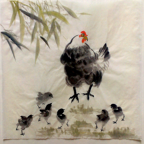花鸟草虫画国画工笔写意手绘真迹未装裱风水画办公室客厅母鸡小鸡
