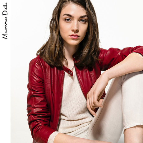 春夏折扣 massimo dutti 女装 红色羊皮革夹克 04715565600