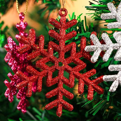 圣诞节圣诞树彩色雪花片 圣诞树雪花挂件装饰品 6片装