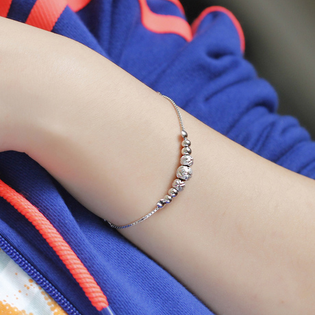 银手链 999纯银饰品女日韩版甜美简约时尚学生闺蜜转运珠情侣刻字