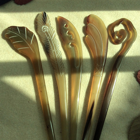 天然牦牛角古典头饰发簪 盘发饰品头钗 传统束发牛骨簪子手工打磨