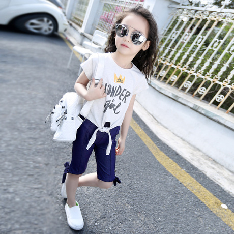 童装女童夏季短袖短裤韩国风套装4-12岁小女孩两件套衣服潮流时尚