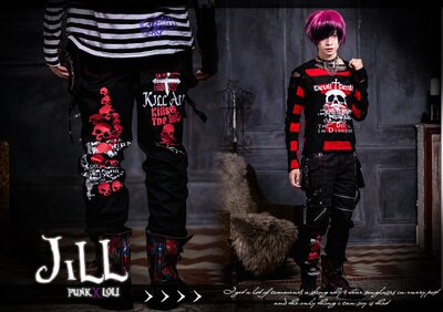 taobao agent O Jier O punk rock metal Rock skull print neutral straight trousers punk ga311