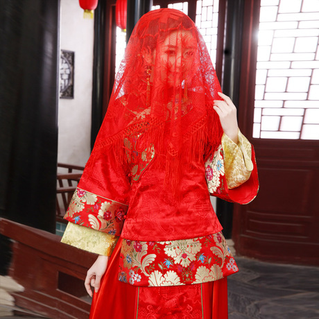 tslyzm 新娘镂空结婚红布结婚红盖头秀禾装龙凤褂陪嫁嫁妆配件