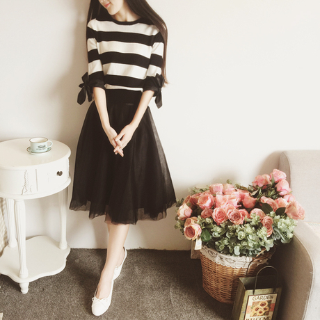 【针织衫网纱半身裙】_淑女风半身裙图片_针织衫半身裙价格_搭配分享