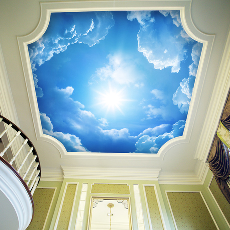 天空客厅吊顶壁纸儿童卧室天花板墙纸学校3d定制壁画蓝天壁纸云端