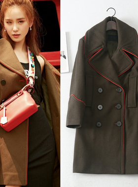 如果可以这样爱刘诗诗白考儿明星同款连帽中长款羊毛呢外套大衣女