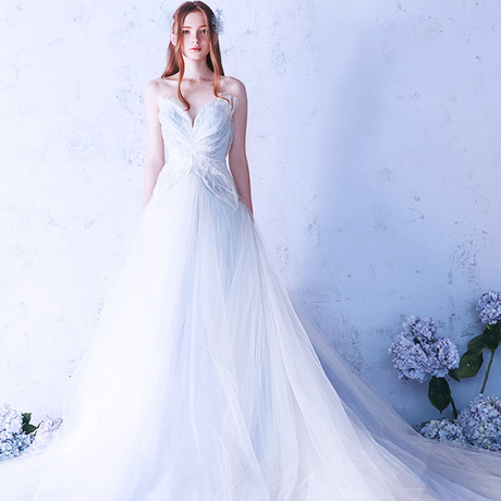 【芮词rachis】微蓝蝉翼 象牙白水蓝色双色彩纱婚纱蓬蓬纱超灵气