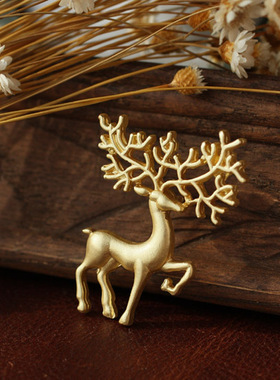 高品质镀金文艺复古个性金色麋鹿小鹿角女式领针胸针徽章别针女