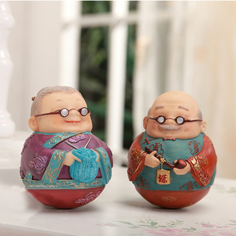 金石工坊 福气公婆不倒翁 公公婆婆摆件老头老太太摆饰送长辈礼物