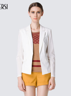 naersi娜尔思女装秋装新款蕾丝七分袖纯红小西装外套4b100709