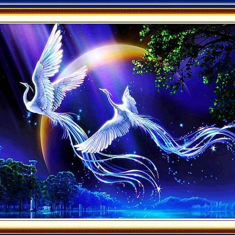 精准印花沾钻十字绣凤凰爱情比翼鸟