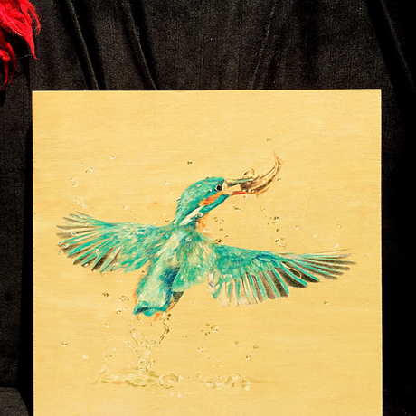 预售 王昱珩小型木板印画,签名轻松有【翠鸟】10天左右发货