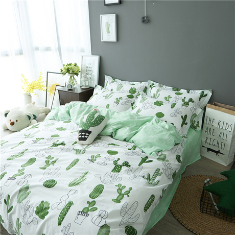 北欧简约仙人掌小清新全棉床上用品卡通纯棉1.5m 床单四件套