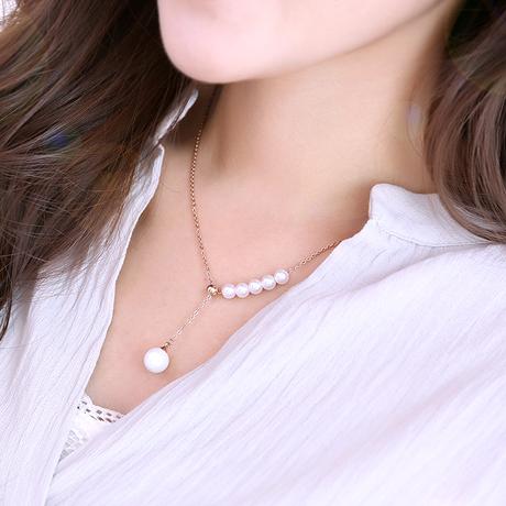 韩国时尚镀18k玫瑰金珍珠项链女配饰日韩装饰钛钢锁骨链饰品礼物