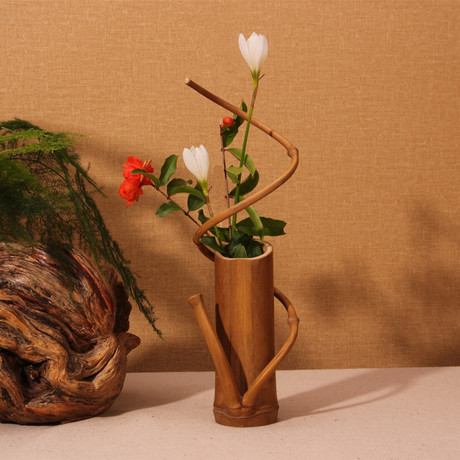 花器 竹 插花器 竹筒花器花筒竹筒 绕枝花器 茶道零配花瓶工艺品