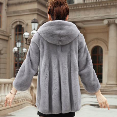 2015新款冬装 进口水貂彩貂 中长款带帽裘衣整貂 皮草外套女1403