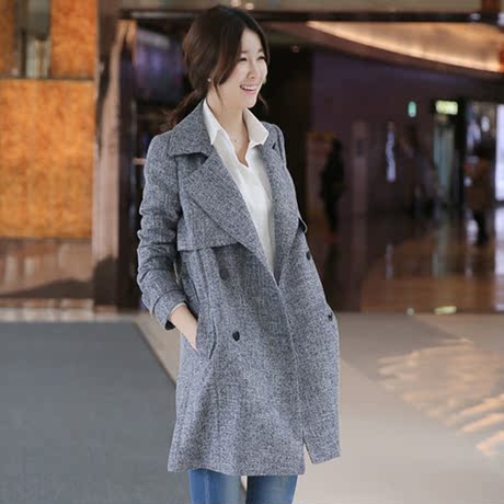 乐情秋装新款欧美气质系带收腰外套 休闲显瘦翻领修身风衣外套女