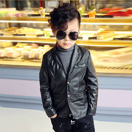 娜娜拉拉童装男童皮衣 2015新款秋冬 潮韩版儿童皮西服外套6002