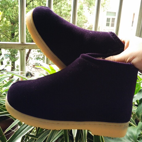 90      手工棉鞋老式棉鞋保暖居家牛筋底带拉链防滑耐磨防水底