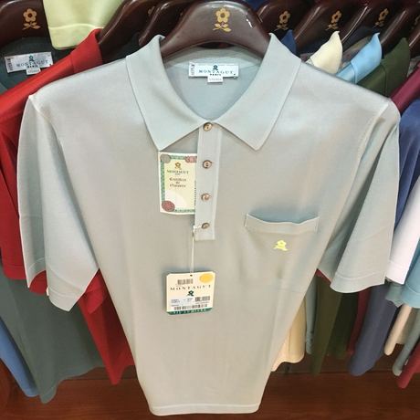 法国产梦特娇进口亮丝/娇衫男装短袖黄色绣标/老花夏装灰色6码