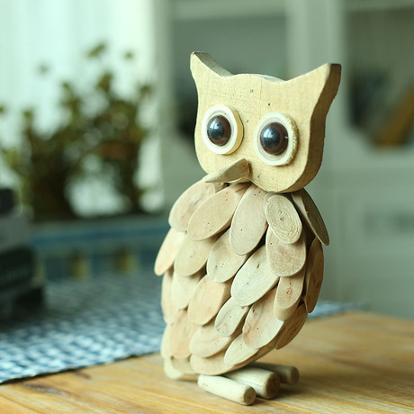 半山居 创意木质工艺品家居猫头鹰桌面摆件家居装饰客厅创意摆件