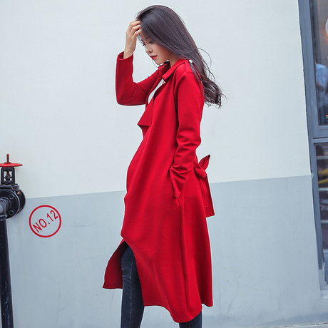 风衣女外套红色中长款修身2016新款秋装韩版春秋女士休闲秋季女装