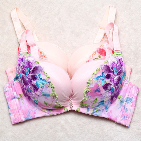 依之妮正品2016春夏新款刺绣女士文胸蕾丝深v聚拢收副乳内衣454a4