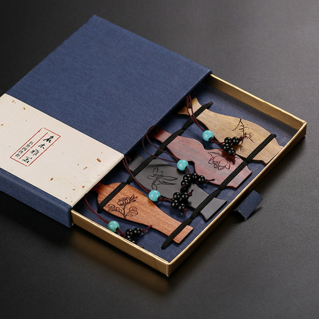 古典中国风书签套装礼盒装四季平安 红木质文艺定制刻字古风礼物