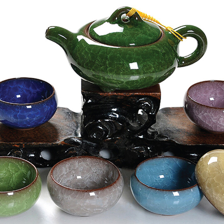 特价冰裂七头釉茶具套装 品茗杯多彩陶瓷开片大号壶功夫公道茶碗