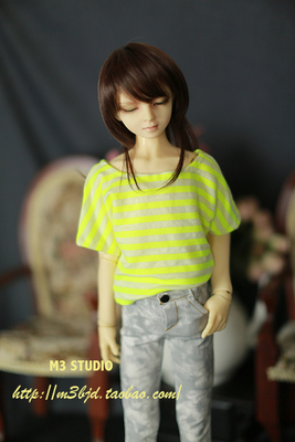taobao agent M3 BJD baby jacket 3 points 4 points HID uncle fluorescent color striped short -sleeved T -shirt