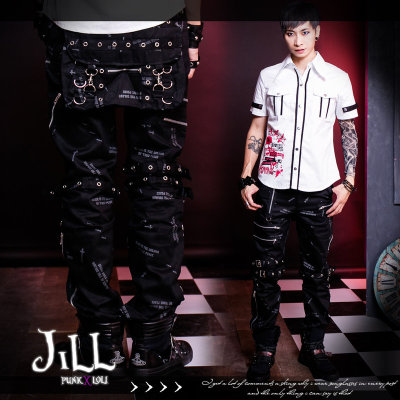 taobao agent O Jier o punk visual band zipper decorative strap neutral straight trousers with hip bag GA204 punk