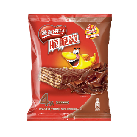 【天猫超市】雀巢脆脆鲨巧克力味夹心威化4条装办公休闲零食 饼干