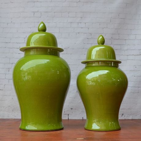 家居单色釉尤物大号绿色将军罐 欧式收纳罐装饰书房商务大厅摆件