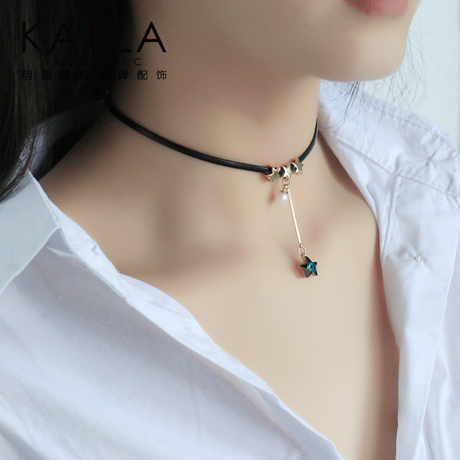 kaila醉星光项圈女日韩版气质星星流苏镶钻短款锁骨脖链颈带