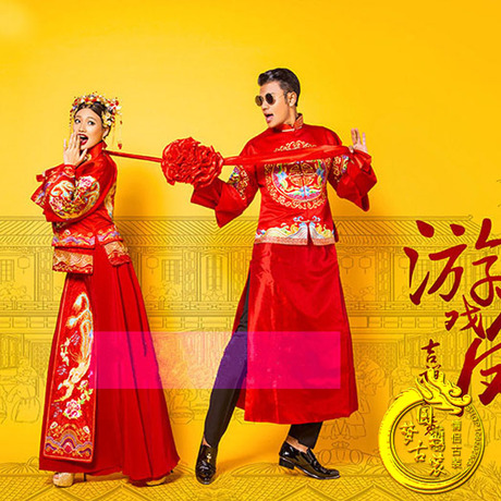 影楼古装秀禾服龙凤配主题服装婚纱情侣戏曲彩色纱中式古代汉服b3