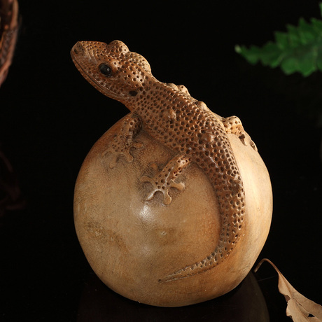 壁虎小屋汽车摆件保平安 壁虎避祸 客厅摆件 东南亚印尼木雕摆件