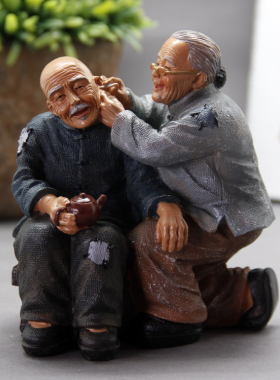 金石工坊 公公婆婆 爷爷奶奶 棋乐无穷摆饰 老头老太摆件生日礼物