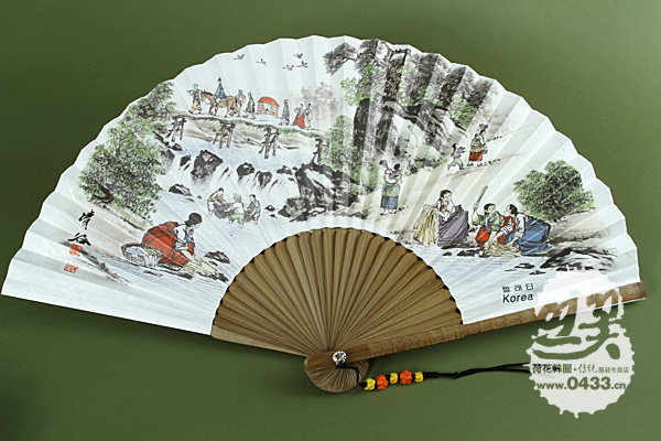 Южной кореи импорт веер Фольклорная живопись высококачественный веер /Длина 29,5 см/H-P03222