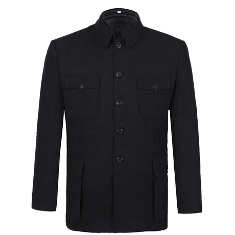 新款黑呢子中山装男中老年毛呢中山服男士高档毛料秋冬外套爸爸装