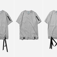 KISSFUNK 2017年 可拆卸织带Tee原创设计师基础款纯黑短袖T恤男潮