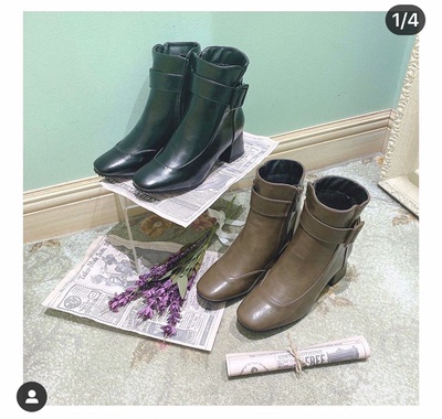 taobao agent French style!Enjiu retro court style forest system alien follow -up square side zipper rough heel nude boots