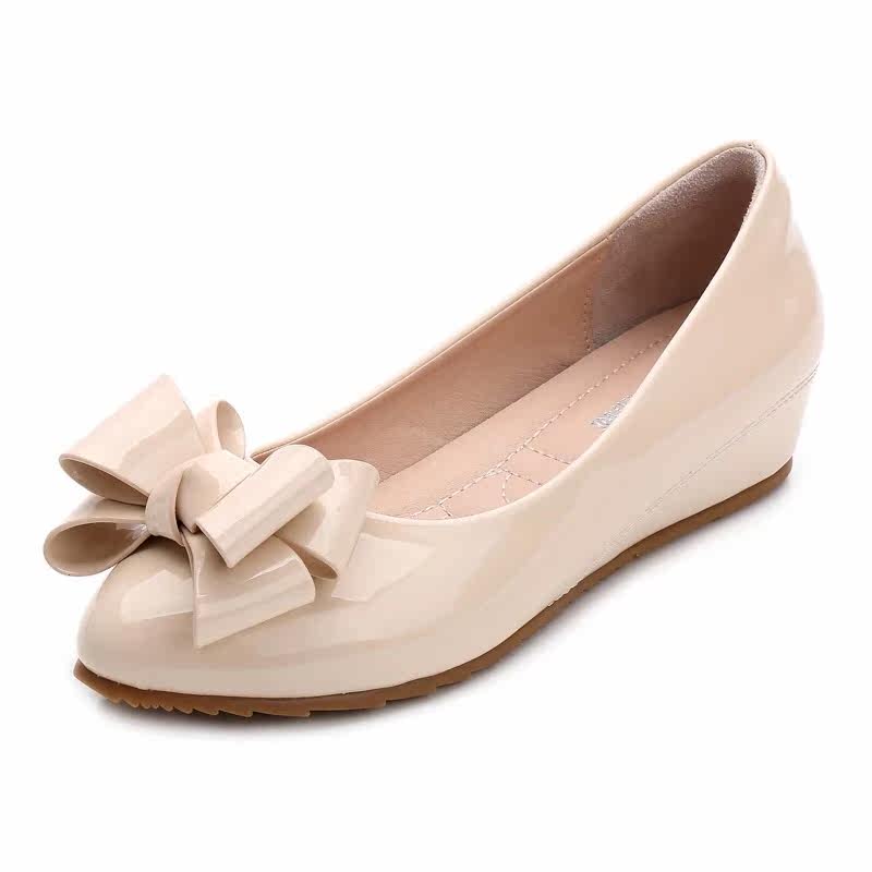 豆豆鞋女夏内增高女鞋春秋浅口圆头平底坡跟工作黑色百搭淑女单鞋