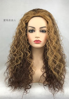 taobao agent Foreign trade fashion original single export brown gold long curly hair ripple wool roll foam rolled noodle roll full head wig