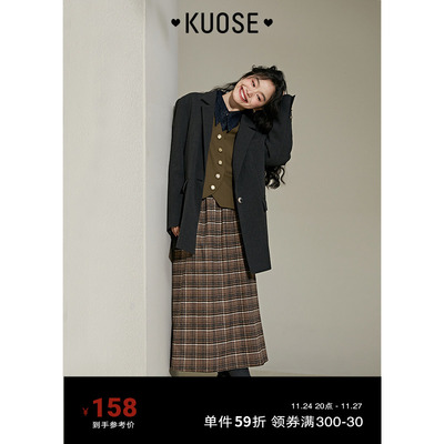 taobao agent Retro colored demi-season long pleated skirt, A-line, maxi length