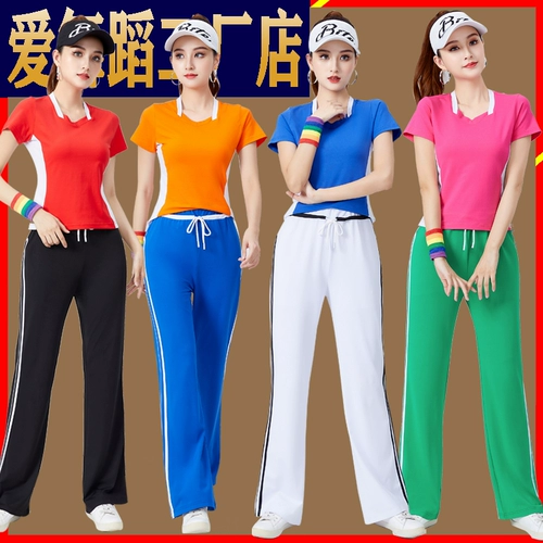Модный спортивный танцующий комплект для спортзала, короткий рукав, V-образный вырез